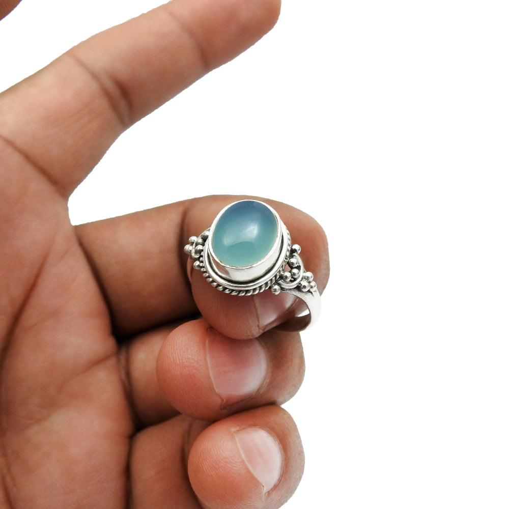 Natural Chalcedony Statement Tribal Ring 925 Silver For Girls T16