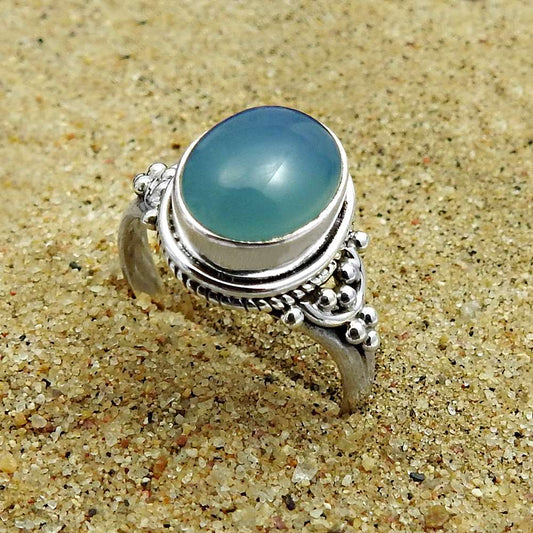 Natural Chalcedony Statement Tribal Ring 925 Silver For Girls T16