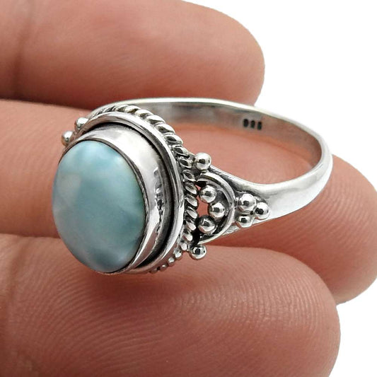 Gift For Woman 925 Silver Natural Larimar Gemstone Statement Ring A6