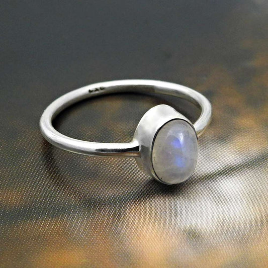 Sterling Silver Natural Rainbow Moonstone Ethnic Cocktail Friend Gift Ring