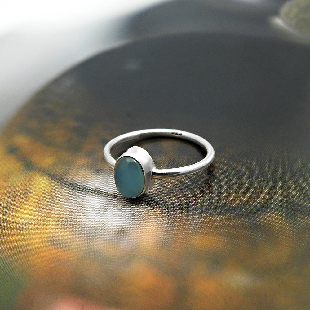 Natural Chalcedony 925 Sterling Silver Ethnic Mother Boho Statement Ring