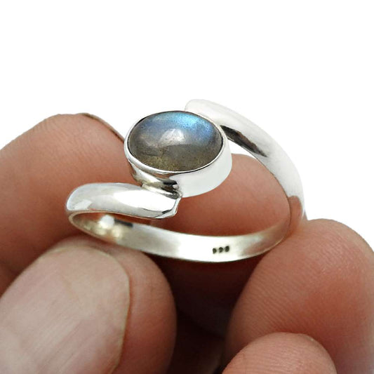 Gift For Woman Natural Labradorite Cocktail Boho Ring 925 Silver M17