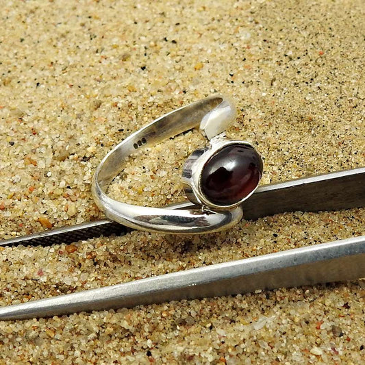 Natural Garnet Gemstone Solitaire Boho Ring 925 Silver For Girls Z26
