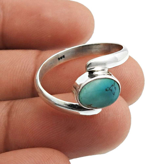 Gift For Woman Natural Turquoise Solitaire Bohemian Ring 925 Silver O17