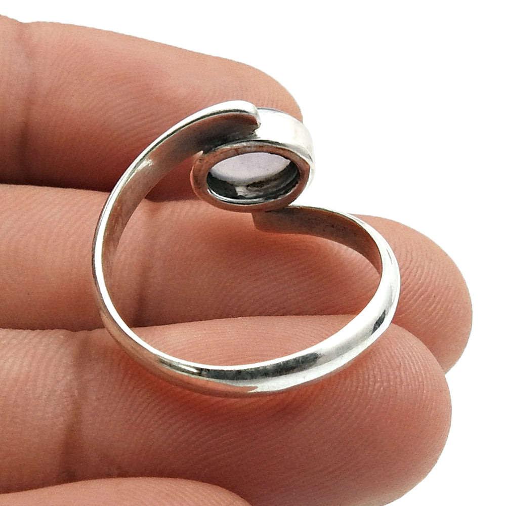 Chalcedony Gemstone Ethnic Bezel Solitaire Art Deco Ring 925 Solid Silver