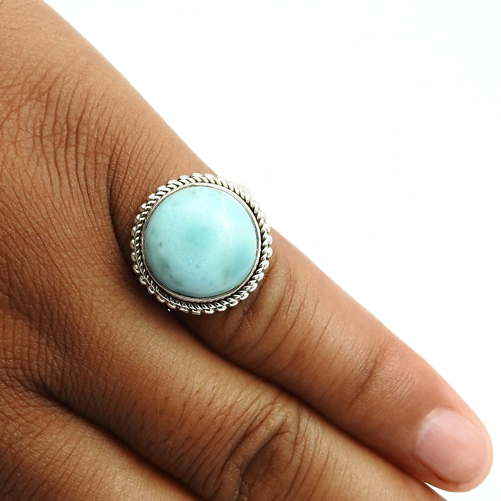Gift For Woman 925 Silver Natural Larimar Solitaire Vintage Ring X48