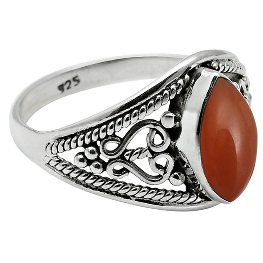 Natural Carnelian Gemstone Solitaire Bohemian Ring 925 Sterling Silver F9