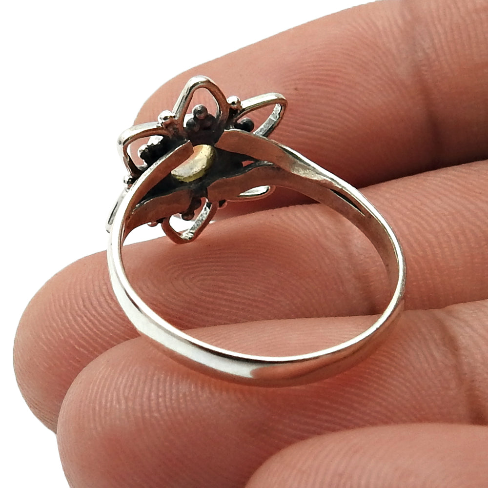 Gift For Woman 925 Silver Natural Citrine Statement Flower Ring S17