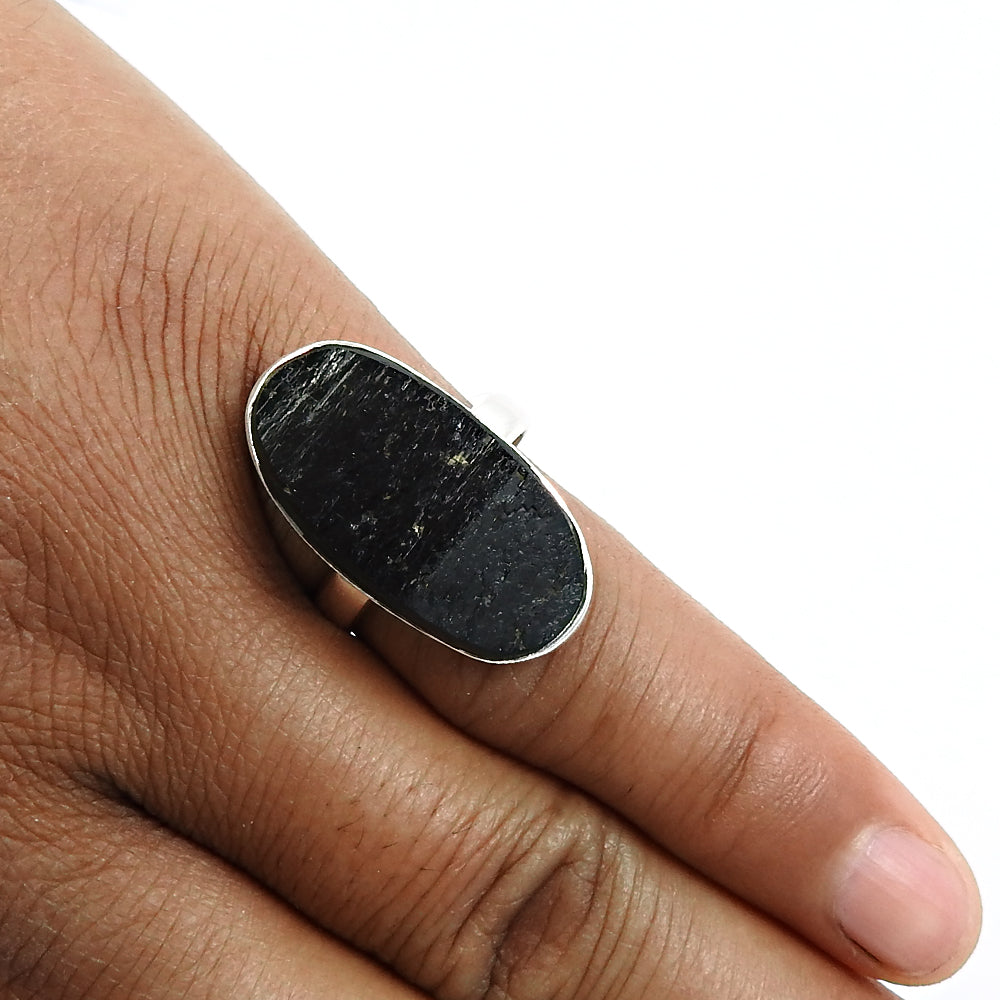Black Tourmaline Gemstone Ring 925 Sterling Silver Stylish Jewelry