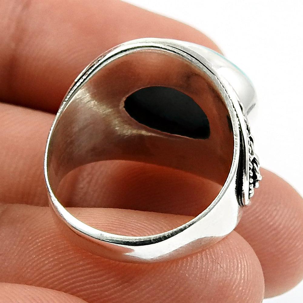 Gift For Woman 925 Silver Natural Turquoise Cocktail Ethnic Ring W1
