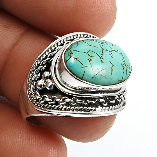 Gift For Woman 925 Silver Natural Turquoise Cocktail Ethnic Ring W1