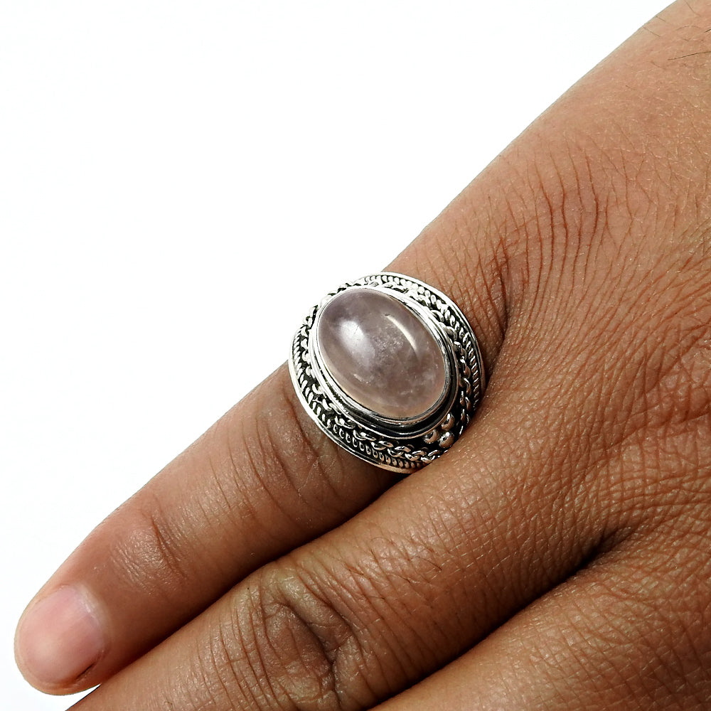 Natural Rose Quartz 925 Silver Anniversary Statement Wedding Tribal Ring