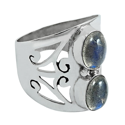 Gift For Woman 925 Silver Natural Labradorite Statement Vintage Ring G2