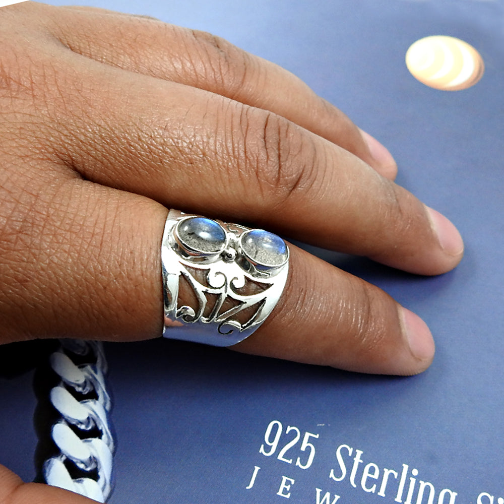 Gift For Woman 925 Silver Natural Labradorite Statement Vintage Ring G2