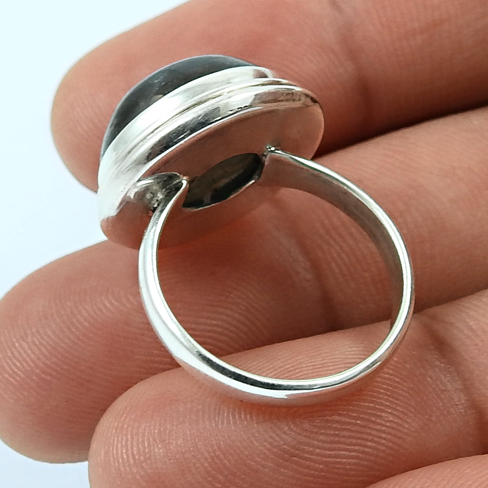 Gift For Woman Natural Labradorite Solitaire Ethnic Ring 925 Silver C8