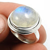 Sterling Silver Round Natural Rainbow Moonstone New Statement Boho Ring