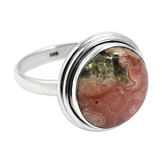 Gift For Woman Natural Rhodochrosite Cocktail Boho Ring 925 Silver I23