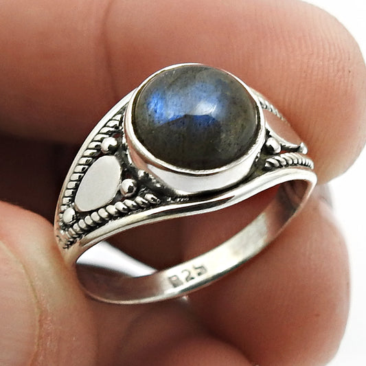 Gift For Woman Natural Labradorite Cocktail Tribal Ring 925 Silver J8