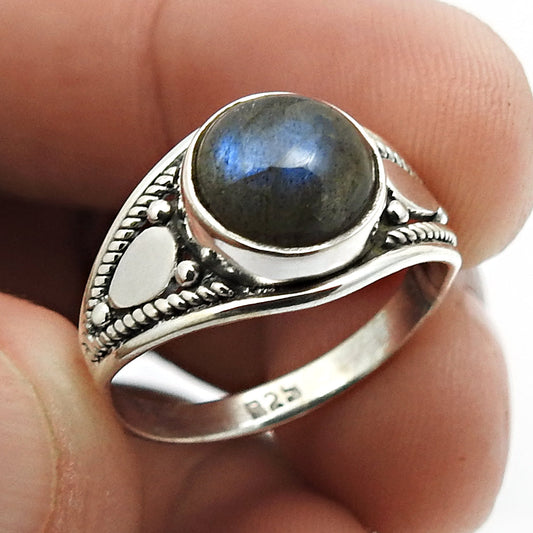 Gift For Woman Natural Labradorite Cocktail Tribal Ring 925 Silver J8