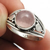 Natural Rose Quartz Gemstone Solitaire Boho Ring 925 Silver For Girls K26