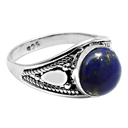 Natural Lapis Lazuli Solitaire Vintage Ring 925 Silver Gift For Girls N18