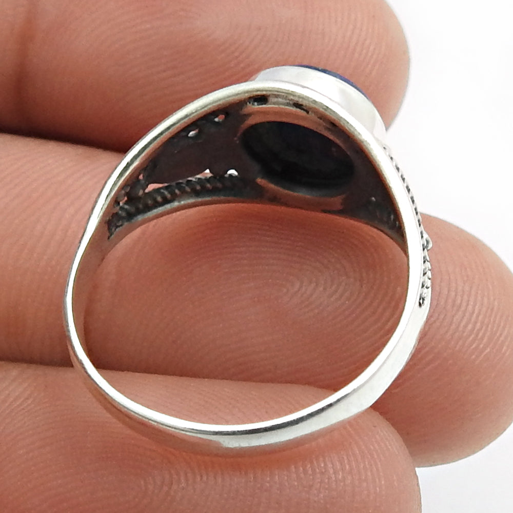 Natural Lapis Lazuli Solitaire Vintage Ring 925 Silver Gift For Girls N18