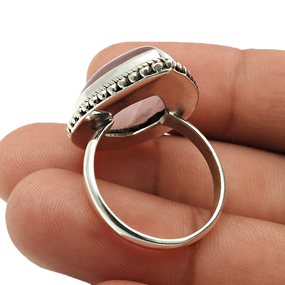 Rose Quartz Gemstone Boho Cocktail Ethnic Bezel Ring Solid Sterling Silver