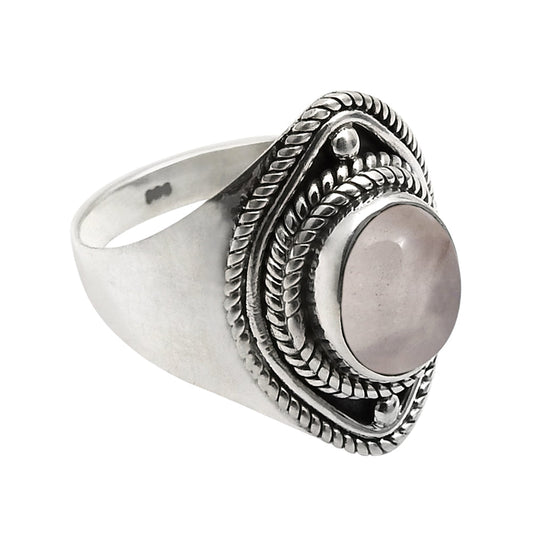 Gift For Woman 925 Silver Natural Rose Quartz Cocktail Boho Ring P13