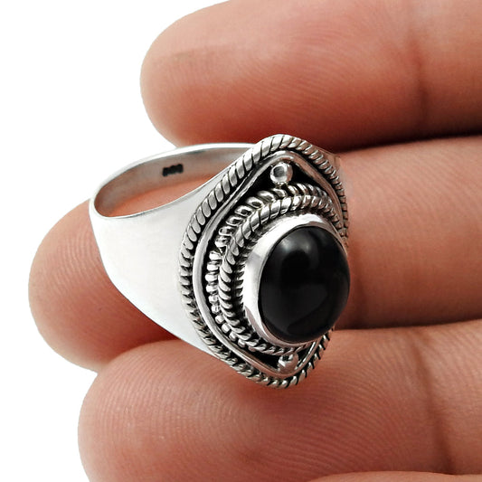 Gift For Her Black Onyx Gemstone Ring 925 Sterling Silver Jewelry P22