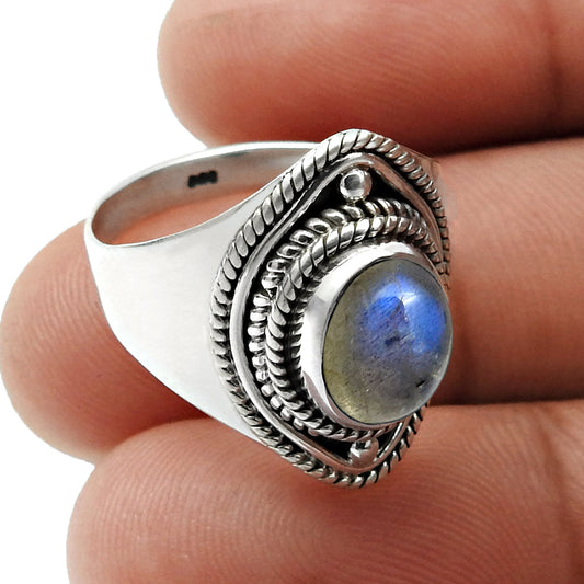 Natural Labradorite Cocktail Tribal Ring 925 Silver For Women O13