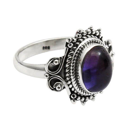Gift For Woman Natural Amethyst Solitaire Vintage Ring 925 Silver Y13
