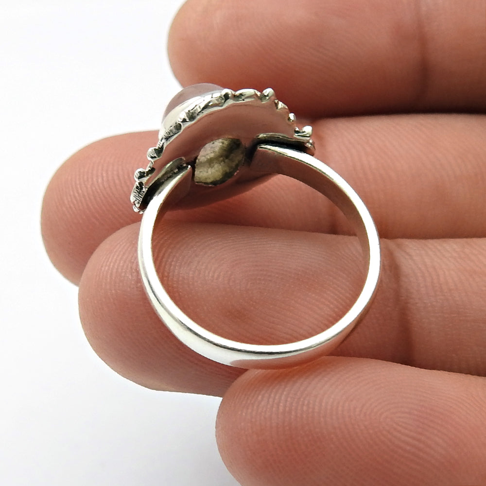 Gift For Woman Natural Rose Quartz Solitaire Ring 925 Silver F33