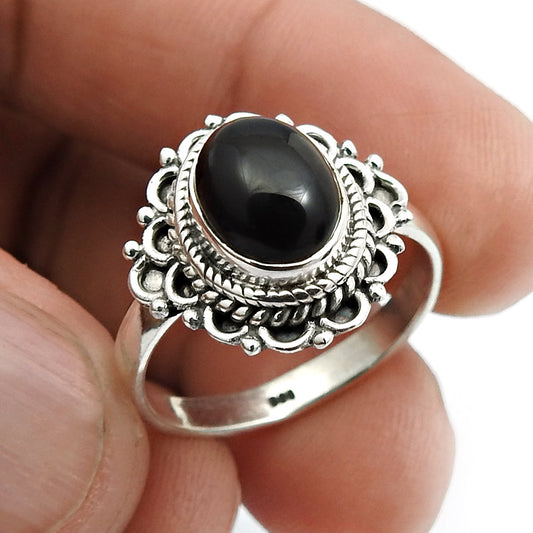 Gift For Her Black Onyx Gemstone Ring 925 Sterling Silver Jewelry Hh1