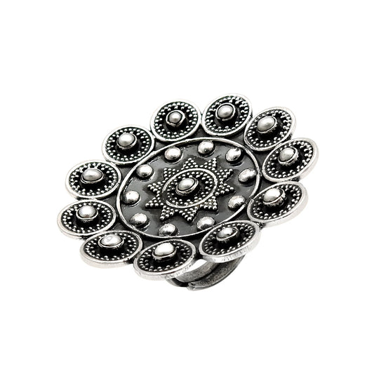 Gift For Her Natural Pearl Statement Antique Look Adjustable Ring 925 Silver B5