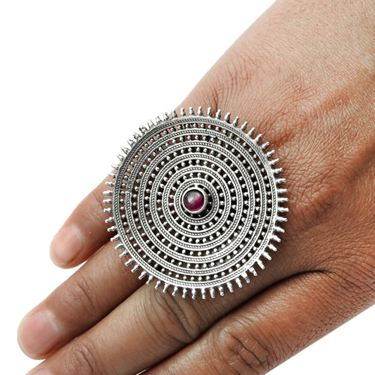 Ruby Gemstone 925 Silver Trendy Statement Adjustable Ring