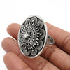 925 Silver Natural Pearl Statement Antique Flower Adjustable Ring