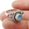 Gift For Woman Natural Rainbow Moonstone Cocktail Ring 925 Silver O4