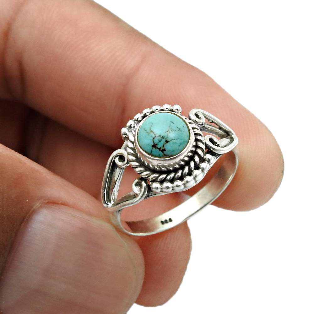 Gift For Woman Natural Turquoise Cocktail Ring 925 Sterling Silver S5