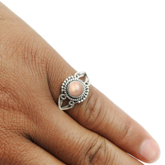 Natural Rhodochrosite Gemstone Cocktail Ring 925 Sterling Silver H15