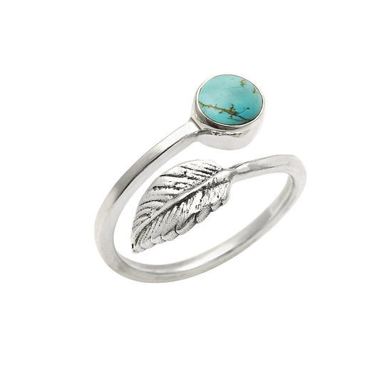 Natural Turquoise Gemstone Cocktail Leaf Adjustable Ring 925 Sterling Silver R9