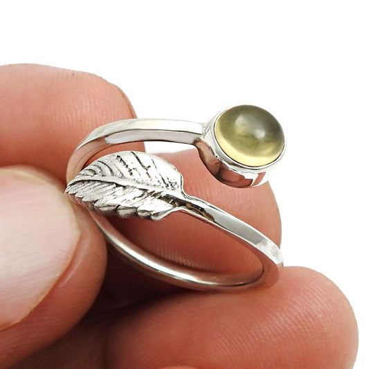 Gift For Woman Cocktail Leaf Adjustable Ring 925 Silver Natural Citrine C17