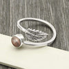 Gift For Her 925 Silver Natural Rhodochrosite Cocktail Leaf Adjustable Ring I17