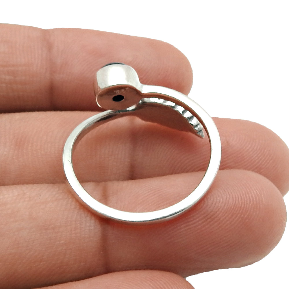 Natural Black Onyx Gemstone 925 Silver Cocktail Leaf Adjustable Ring For Girls E11