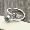 Gift For Her Natural Labradorite Cocktail Leaf Adjustable Ring 925 Silver B18