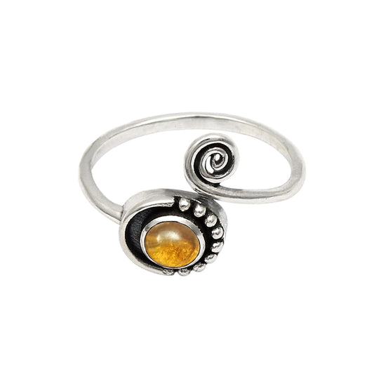 Natural Citrine Gemstone Solitaire Tribal Ring 925 Silver For Girls C53