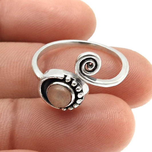 Natural Rose Quartz Gemstone Cocktail Boho Ring 925 Sterling Silver G18