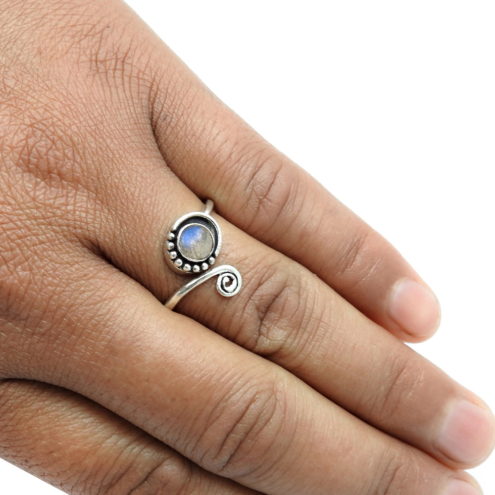 Gift For Her Open Ring Natural Labradorite Gemstone 925 Sterling Silver