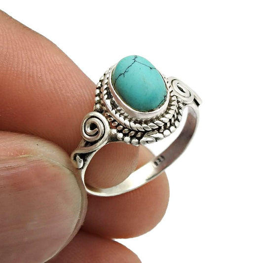 Natural Gemstone Cocktail Turquoise Ring 925 Sterling Silver Jewelry W18
