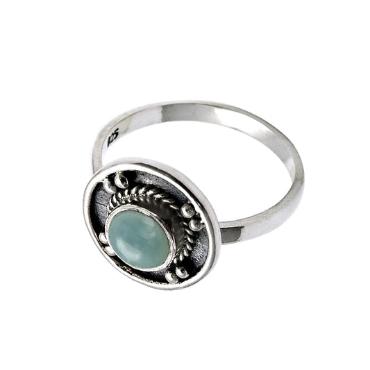 Throat Chakra Natural Larimar Cocktail Handcrafted Ring 925 Sterling Silver