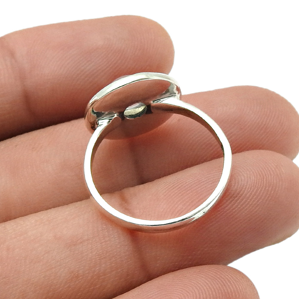 Round Rainbow Moonstone Stone Unique Band Ethnic Ring Solid Sterling Silver